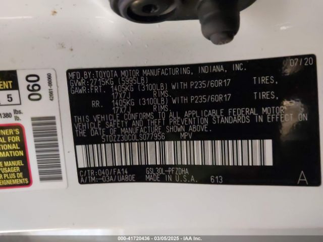 5TDZZ3DC0LS077956 Toyota Sienna L