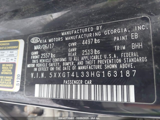 KIA Optima Lx 2017 5XXGT4L33HG163187 Image 9