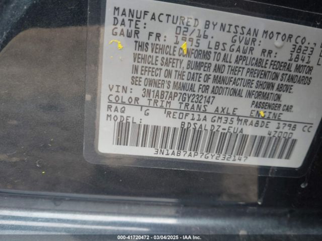 3N1AB7AP7GY232147 Nissan Sentra Fe+ S/s/sl/sr/sv