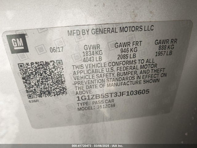 1G1ZB5ST3JF103605 Chevrolet Malibu 1ls