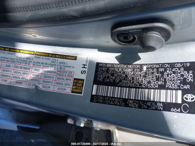 Toyota Corolla Hybrid Le 2020 JTDEBRBE0LJ015304 Image 9