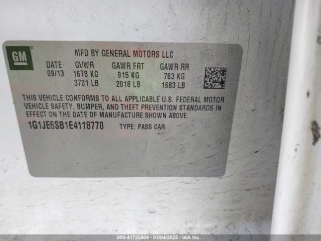 1G1JE6SB1E4118770 Chevrolet Sonic Ltz Auto