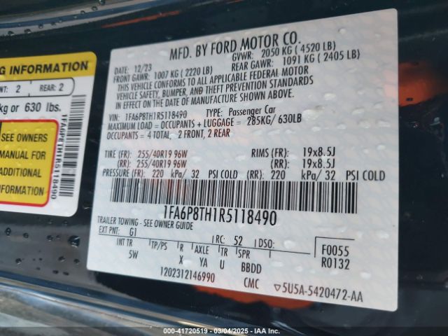 1FA6P8TH1R5118490 Ford Mustang Ecoboost Premium Fastback
