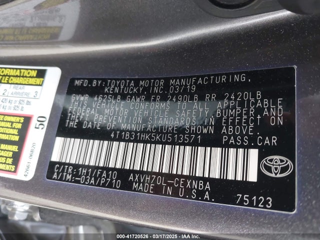 4T1B31HK5KU513571 Toyota Camry Hybrid Le
