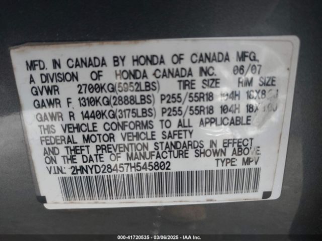 2007 ACURA MDX 2HNYD28457H545802 Photo 8