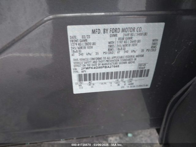 2FMPK4G98PBA27648 Ford EDGE SE