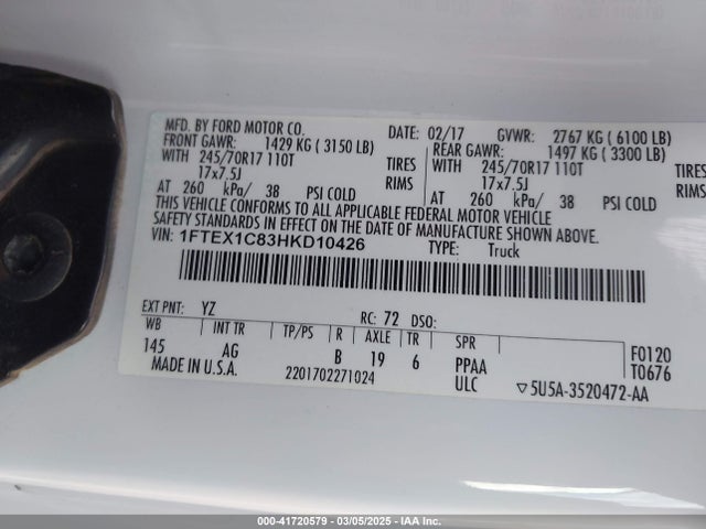 1FTEX1C83HKD10426 Ford F-150 Xl