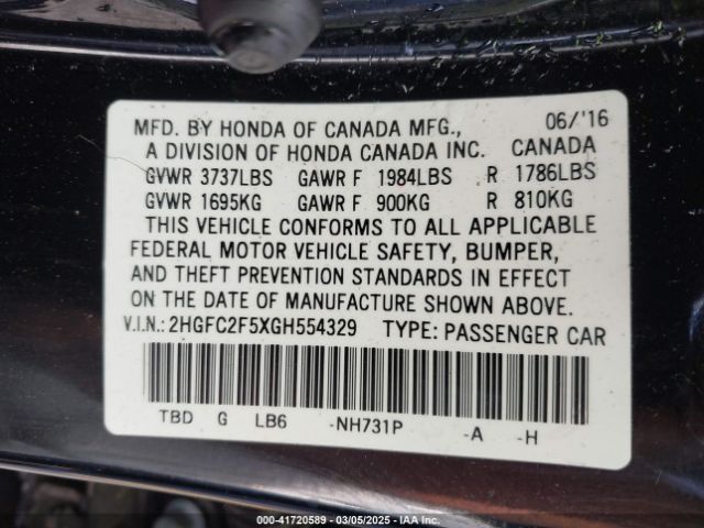 2HGFC2F5XGH554329 Honda Civic Lx
