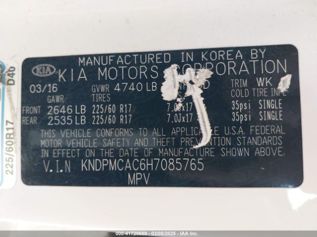 KNDPMCAC6H7085765 KIA Sportage Lx