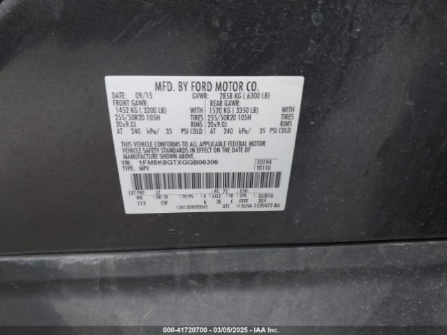 1FM5K8GTXGGB06306 Ford EXPLORER SPORT