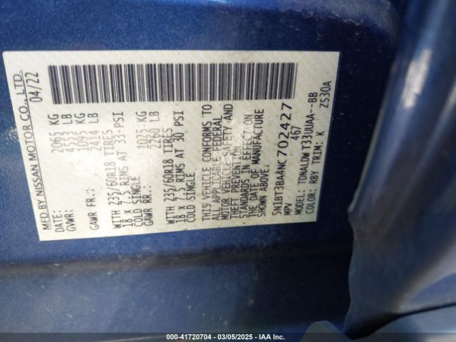 5N1BT3BA4NC702427 Nissan Rogue Sv Fwd