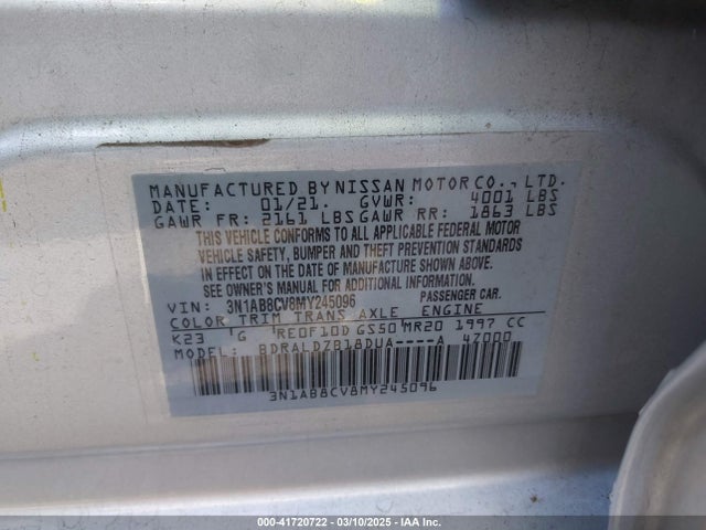 3N1AB8CV8MY245096 Nissan Sentra Sv Xtronic Cvt