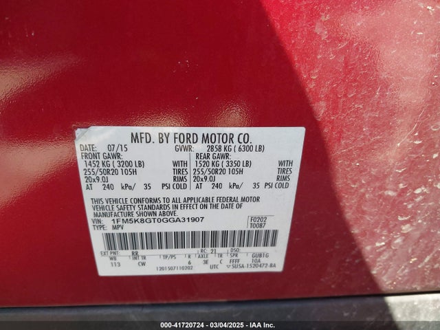 1FM5K8GT0GGA31907 Ford EXPLORER SPORT