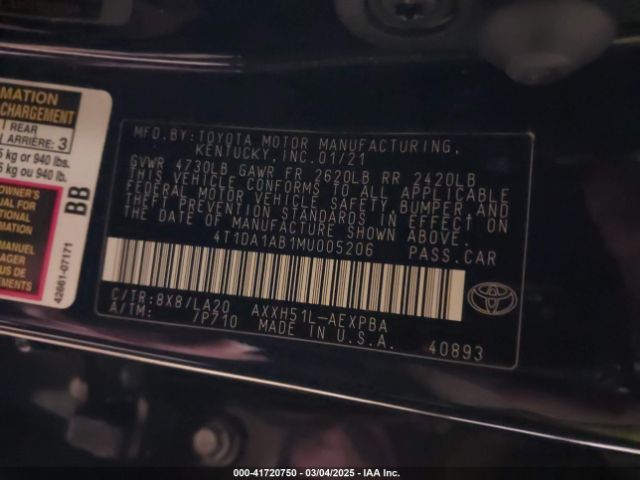 4T1DA1AB1MU005206 Toyota Avalon Limited Hybrid