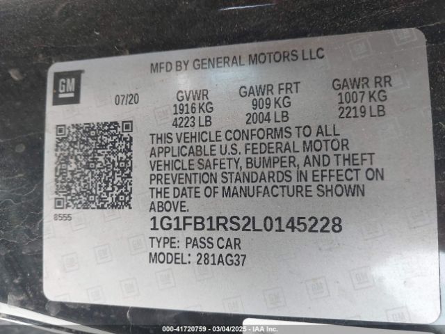 1G1FB1RS2L0145228 Chevrolet Camaro Rwd  1lt