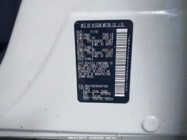 JN8AY2ND3K9087268 Nissan Armada Sl