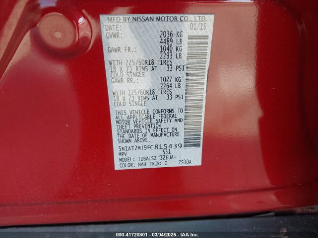 5N1AT2MT9FC815439 Nissan Rogue Sl
