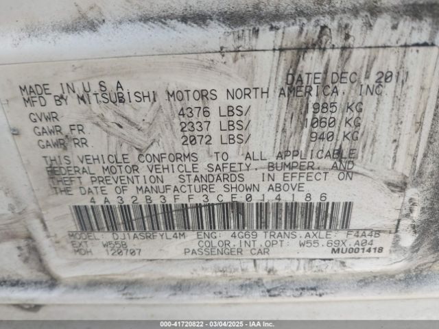 2012 MITSUBISHI GALANT 4A32B3FF3CE014186 Photo 8