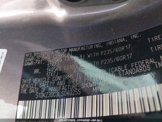 5TDKZ3DC3LS040255 Toyota SIENNA LE