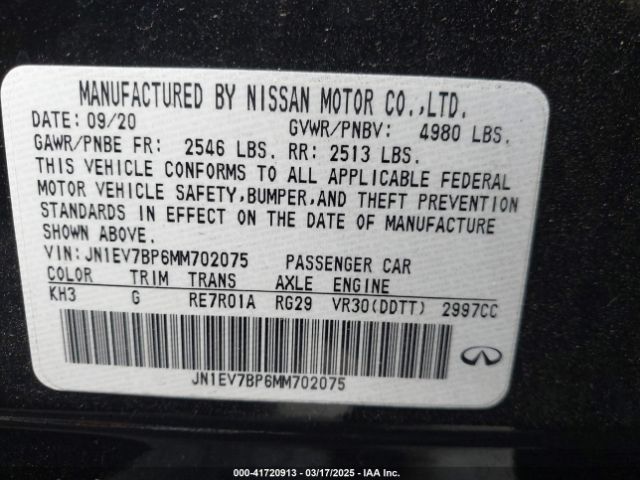 JN1EV7BP6MM702075 Infiniti Q50 LUXE