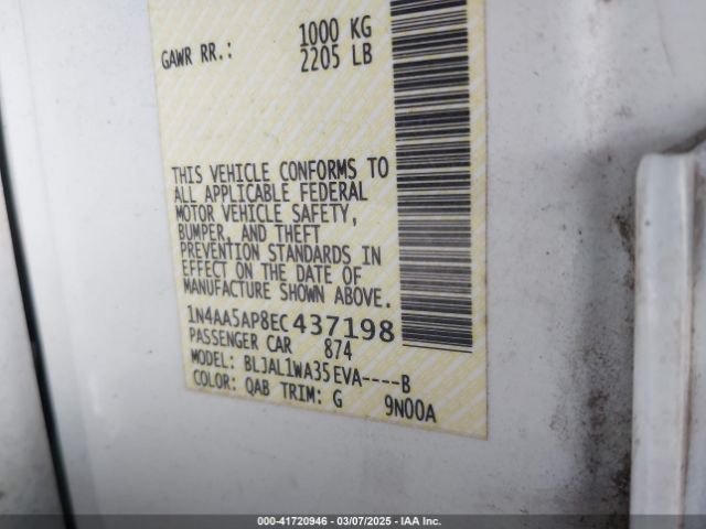 1N4AA5AP8EC437198 Nissan Maxima 3.5 S/3.5 Sv