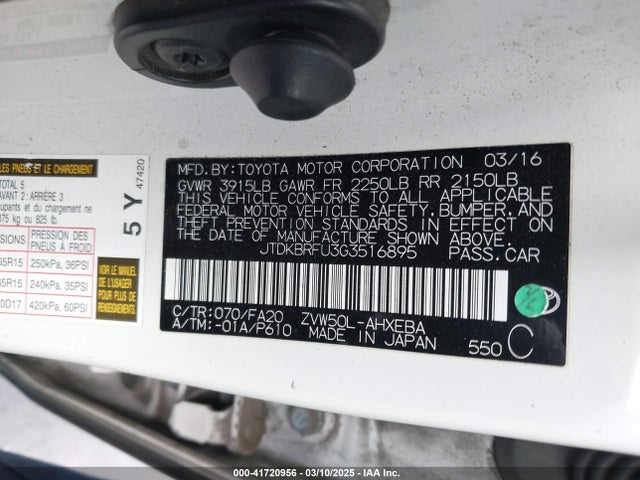 JTDKBRFU3G3516895 Toyota Prius Two