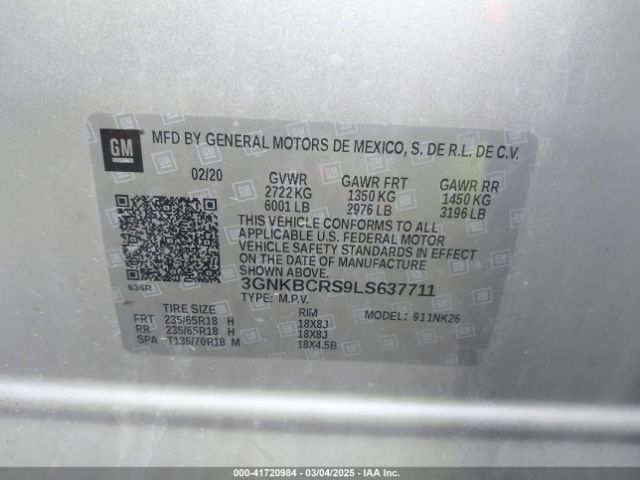 3GNKBCRS9LS637711 Chevrolet Blazer Fwd 2lt