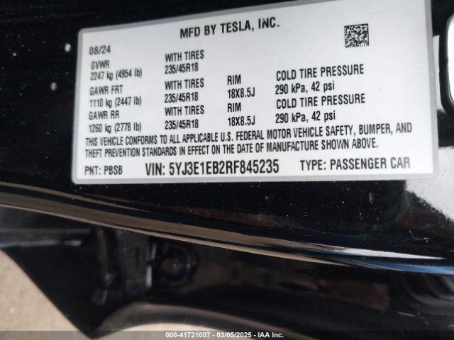 2024 TESLA MODEL 3 5YJ3E1EB2RF845235 Photo 8