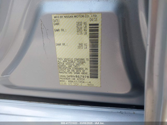 1N4AL3AP8FN867978 Nissan Altima 2.5 S