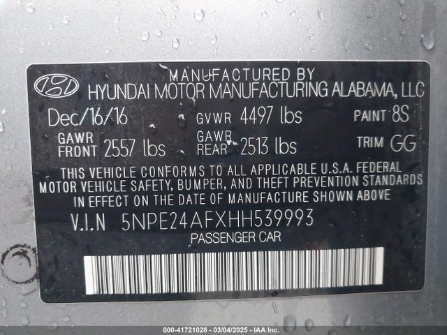 5NPE24AFXHH539993 Hyundai SONATA SE
