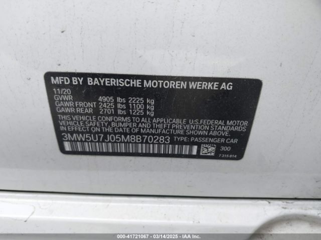 3MW5U7J05M8B70283 BMW 3 Series M340i
