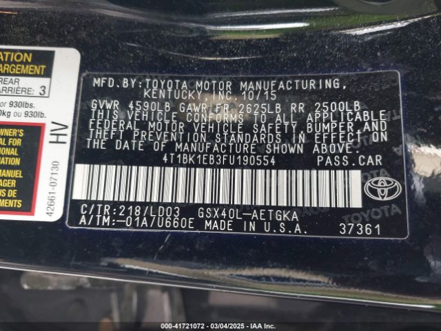 4T1BK1EB3FU190554 Toyota AVALON XLE