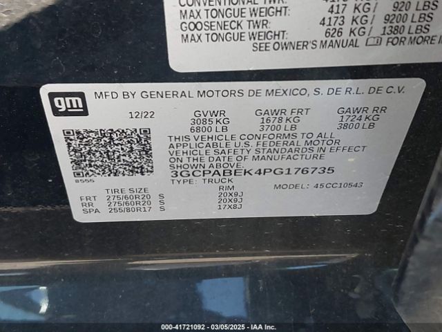 3GCPABEK4PG176735 Chevrolet Silverado 1500 2wd  Short Bed Custom