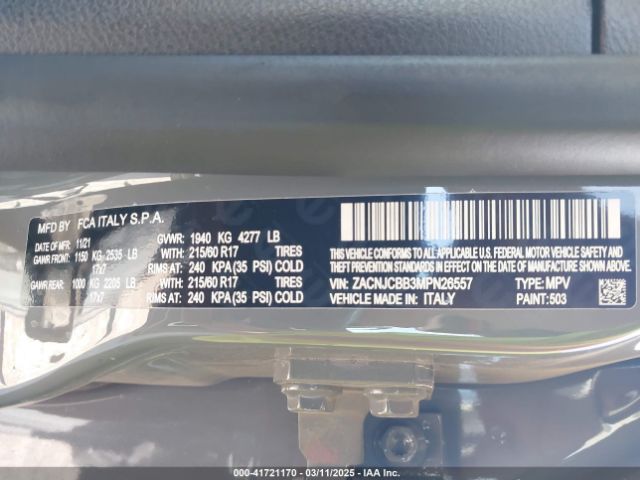 ZACNJCBB3MPN26557 Jeep Renegade Latitude Fwd