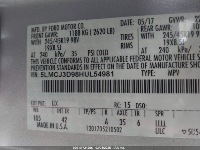 5LMCJ3D98HUL54981 Lincoln Mkc Reserve
