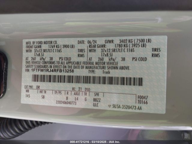 1FTFW1RJ4RFB13258 Ford F-150 Raptor