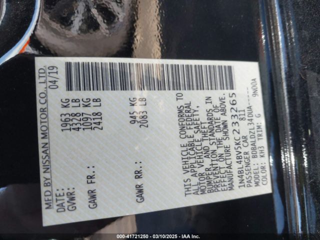 1N4BL4BV5KC233265 Nissan Altima 2.5 S