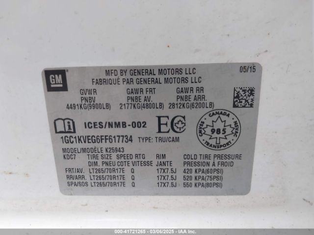 1GC1KVEG6FF617734 Chevrolet Silverado 2500hd Lt
