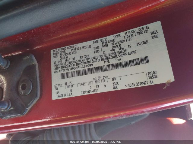 1FTEW1EG8FFA87099 Ford F-150 Lariat