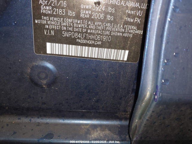 5NPD84LF1HH061910 Hyundai ELANTRA SE
