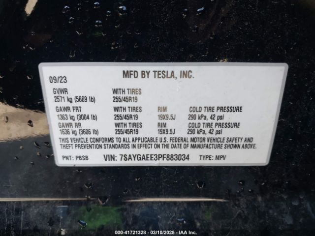 7SAYGAEE3PF883034 Tesla Model Y