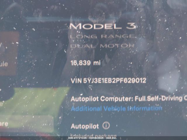 5YJ3E1EB2PF629012 Tesla Model 3 Long Range Dual Motor All-wheel Drive