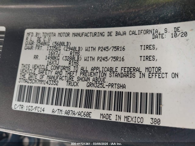 3TMAZ5CN7MM143352 Toyota Tacoma Sr5 V6
