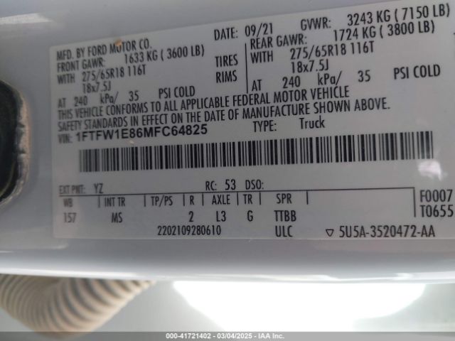 1FTFW1E86MFC64825 Ford F-150 Xlt