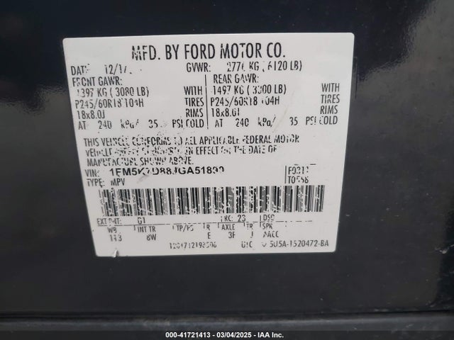 1FM5K7D88JGA51890 Ford EXPLORER XLT