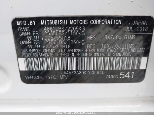 2019 MITSUBISHI OUTLANDER JA4AZ3A39KZ005940 Photo 8