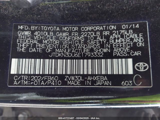 JTDKN3DU6E1793332 Toyota Prius Three