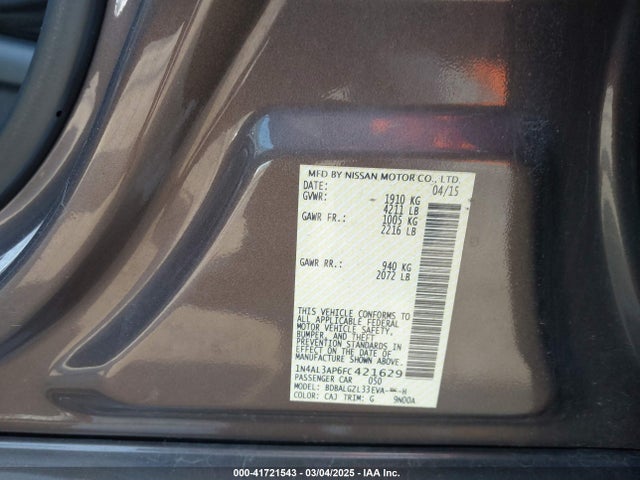 1N4AL3AP6FC421629 Nissan Altima 2.5 S