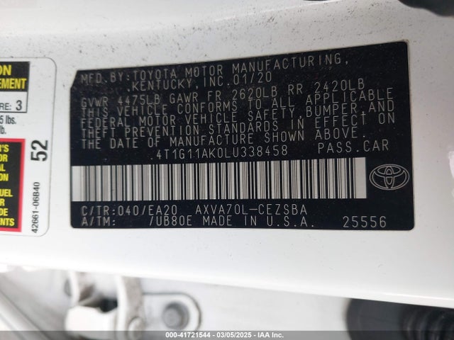 Toyota CAMRY SE 2020 4T1G11AK0LU338458 Image 9