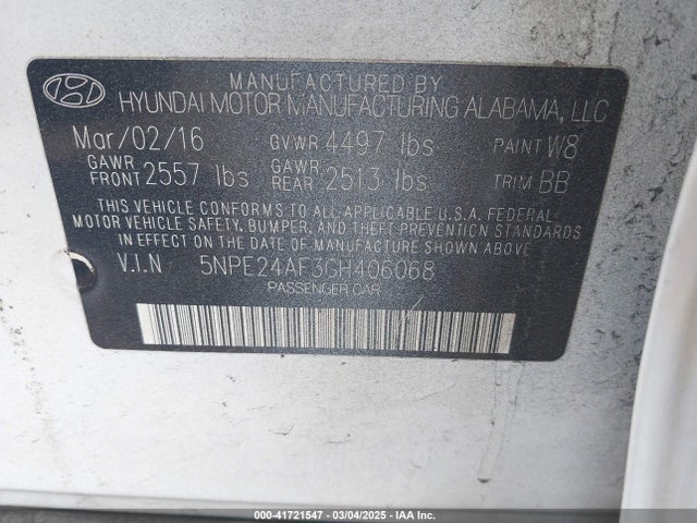 5NPE24AF3GH406068 Hyundai SONATA SE